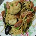 usa1124's cooksnap of when they made ぱぱっと！なすとウインナーのオイルパスタ.