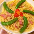 アイスもなか冷's cooksnap of when they made スナップエンドウとベーコンのパスタ.