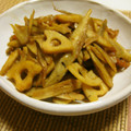 時花菜's cooksnap of when they made とり皮とごぼうとれんこん炒め.