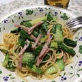 雪梨理's cooksnap of when they made チンゲン菜とベーコンの和風パスタ♡.