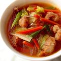 pyonpoco's cooksnap of when they made 唐揚げ入りピリ辛スープ☆残り物リメイクに.