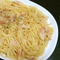 kiku25's cooksnap of when they made 玉ねぎとベーコンの和風パスタ　バジル添え.