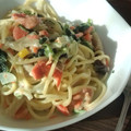 ねこのはにわ's cooksnap of when they made 新巻鮭と冷凍ほうれん草のクリームパスタ.