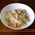 犬Gyami's cooksnap of when they made 白菜とベーコンのクリーミィ♡パスタ♫.