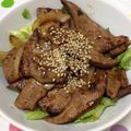 ここにゃーすけ's cooksnap of when they made 焼肉のタレで簡単☆豚レバー丼.