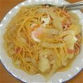 食欲キング's cooksnap of when they made ベーコンと玉ねぎの落とし卵スープパスタ.