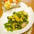 るるおか's cooksnap of when they made 菜の花と鶏肉の味噌バターコーン炒め.