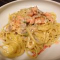 Oyakmam's cooksnap of when they made 鮭ときのこのクリームパスタ♪.