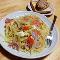 gometan's cooksnap of when they made クリームチーズと生ハムのパスタ.