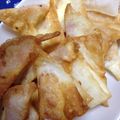 ムーヒツジ's cooksnap of when they made ﾍﾞｰｺﾝﾁｰｽﾞ焼き上げワンタン　.