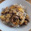 ばとん's cooksnap of when they made cafeごはん♪甘辛ミンチの卵とじ丼.