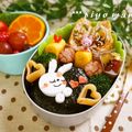 ヒヨママ0103's cooksnap of when they made バレンタイン＊恋する白うさキャラ弁.