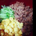 みく5539's cooksnap of when they made 野沢菜漬けで三色そぼろ丼.