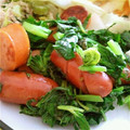 naokinawa's cooksnap of when they made ソーセージとセロリの葉のにんにく炒め.