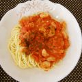 Mimosa♡'s cooksnap of when they made ◆海老好きのトマトクリ−ムパスタ◆.