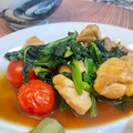 有喜穂's cooksnap of when they made つるむらさきと鶏もも肉のニンニク炒め.