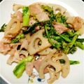 ■小鯨■'s cooksnap of when they made 菜の花とレンコンのニンニク炒め.