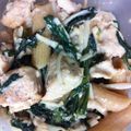 maaanch's cooksnap of when they made 春菊と鶏むね肉の豆腐クリーム和えパスタ.