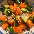 sacching's cooksnap of when they made サーモンとキュウリのコチュジャン和え.