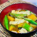 料理男子部🍻's cooksnap of when they made かぼちゃとオクラの味噌汁.