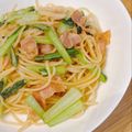 sara9's cooksnap of when they made ランチに♪小松菜とベーコンの和風パスタ.