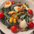 ♡雪見大福♡'s cooksnap of when they made ほうれん草と半熟玉子とベーコンのサラダ.