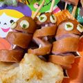 はにーくろーばー's cooksnap of when they made ハロウィンキャラ弁おかずウインナーミイラ.