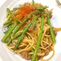 〜みみ〜's cooksnap of when they made アスパラと豚ひき肉の味噌スパゲティ.