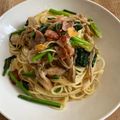 ★ゴンぎつね★'s cooksnap of when they made ベーコンと茸とほうれん草のペペロンチーノ.