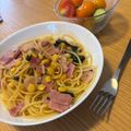 TSUK1's cooksnap of when they made ベーコンとほうれん草とコーンの和風パスタ.