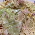 ﾌﾞﾚﾝﾀﾞ's cooksnap of when they made サバ缶とキャベツのペペロンチーノパスタ.