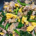 ここにゃつこ's cooksnap of when they made ご飯ガッツリ！ニラ卵＆豚コマ肉.