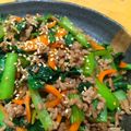ちーまぐ's cooksnap of when they made 小松菜とひき肉のチャプチェ風♡春雨炒め♡.