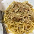 kbmm's cooksnap of when they made えのきとにんにくツナ醤油スパゲティ.