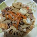 クックA31BRM☆'s cooksnap of when they made ノンオイル！レンコンと豚肉の甘酢きんぴら.