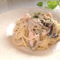 とのチャマ's cooksnap of when they made 秋鮭♡サーモンとキノコのクリームパスタ.