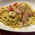 えびしお＠修行中's cooksnap of when they made ベーコンとトマトのジェノベーゼパスタ.