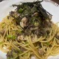 yk420's cooksnap of when they made サバ缶ガーリックパスタ.