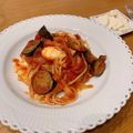 harucoo7's cooksnap of when they made 茄子＆ベーコンのモッツァレラトマトパスタ.