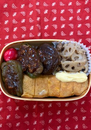 椎茸とピーマンの肉詰めのり弁当-レシピのメイン写真