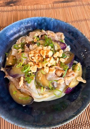レンジで簡単!茄子と豚肉のぶっかけうどん-レシピのメイン写真