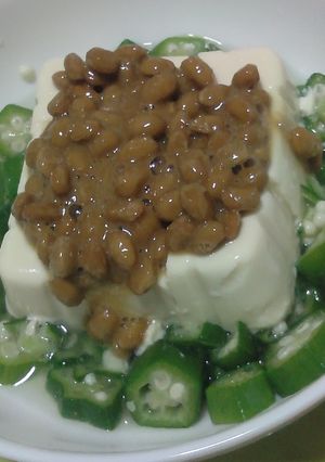 カットオクラ＋納豆載せ冷奴のタパス-レシピのメイン写真