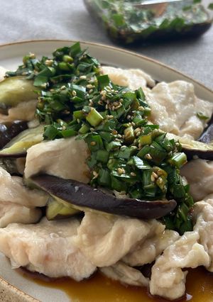 簡単!茄子と鶏胸肉のレンジ蒸し♪-レシピのメイン写真