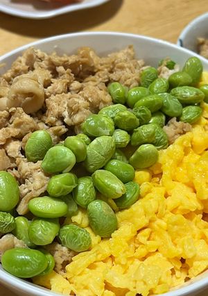 三色丼（鶏そぼろと卵と枝豆）-レシピのメイン写真