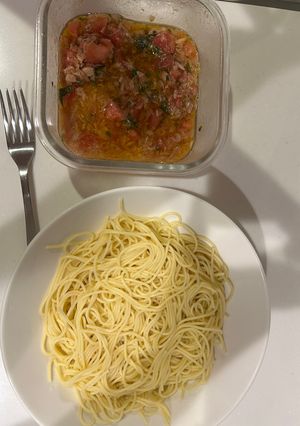 ツナトマト玉ねぎ冷製パスタ-レシピのメイン写真