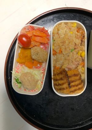 レンジ簡単洋風シーフードおこわ味炒飯弁当-レシピのメイン写真
