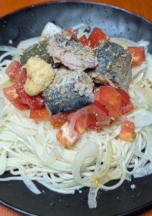 サバ缶とトマトの簡単ぶっかけサラダ素麺-レシピのメイン写真