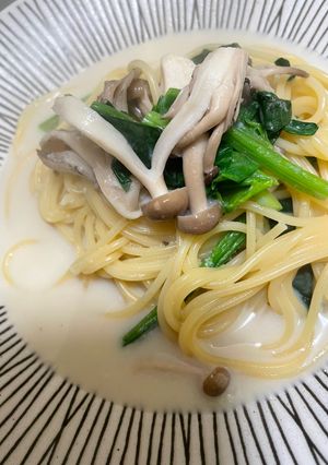 ほうれん草とキノコの豆乳パスタ-レシピのメイン写真