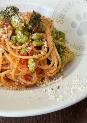 ワンパンで簡単！トマトベースのパスタ-レシピのメイン写真