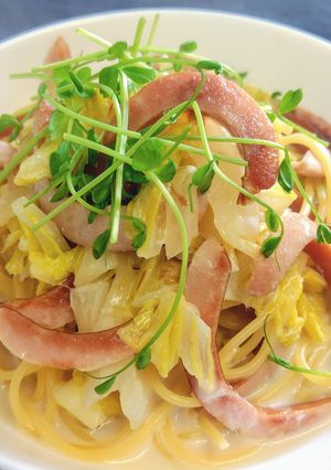 失敗しないワンパン白菜ミルクスープパスタ-レシピのメイン写真